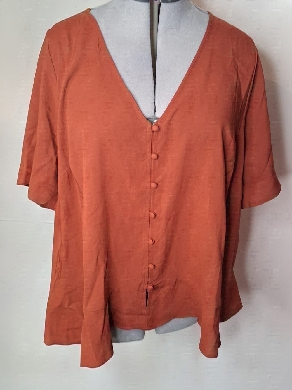 Torrid Fired Brick Challis V-Neck Ruffle Blouse Size 1